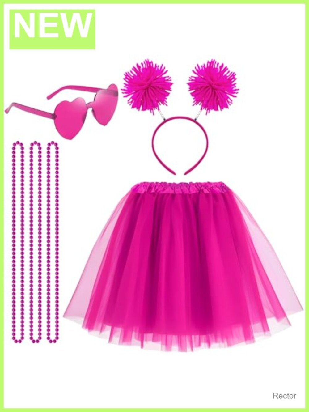 Tulle Tutu Skirt Set with Pom Pom Headband Heart Sunglasses and Bead Necklaces